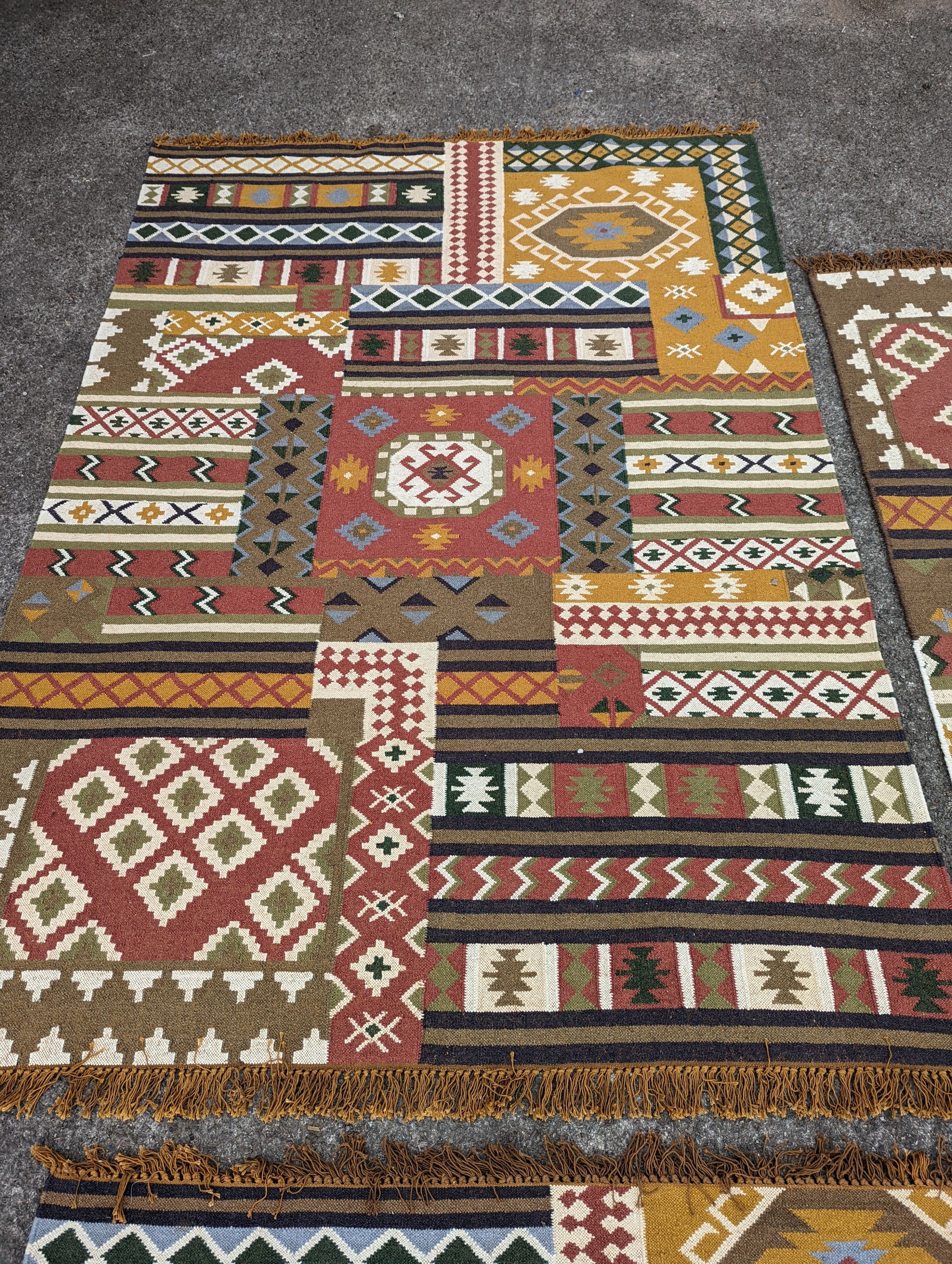 Three assorted Kilim flatweave carpets and rugs, 290 x 200cm, 240 x 170cm, 200 x 140cm